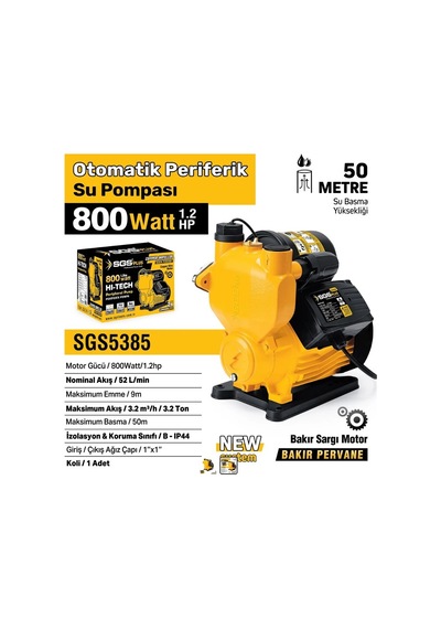 Sgs Otomatik Periferik Su Pompası 800 Watt 1.2 Hp Sgs5385