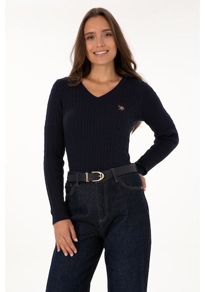 U.S. Polo Assn. Kadın Lacivert V Yaka Basic Kazak 50307700-VR033