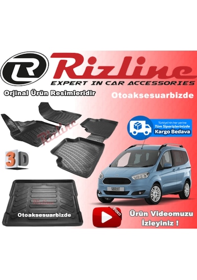 Ford Courier 3D Paspas+Bagaj Havuzu Siyah 2014-2019 Arası Rizline