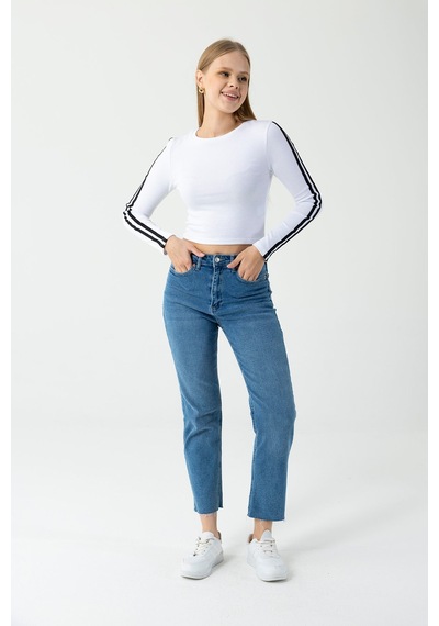 Giysa Kadın Bisiklet Yaka Kolu Biyeli Basic Body Beyaz - Ms0001276 Beyaz