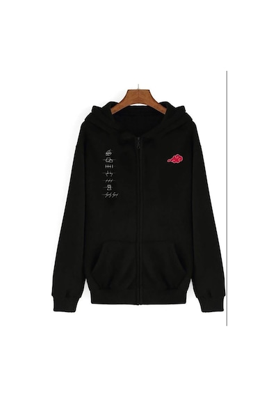 Blackjack Giyim Blackjackgiyim Siyah Fermuarlı Kapşonlu Naruto Sweatshirt Siyah
