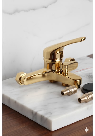 56623 Banyo Bataryası Duş Musluğu Musluk Armatür Siyah Beyaz Krom Gold Gold