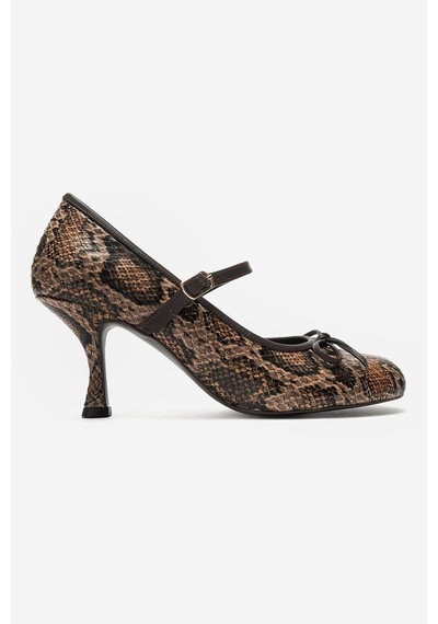 Luvi Shoes Acland Kahverengi Desenli Fiyonklu Kadın Topuklu Ayakkabı