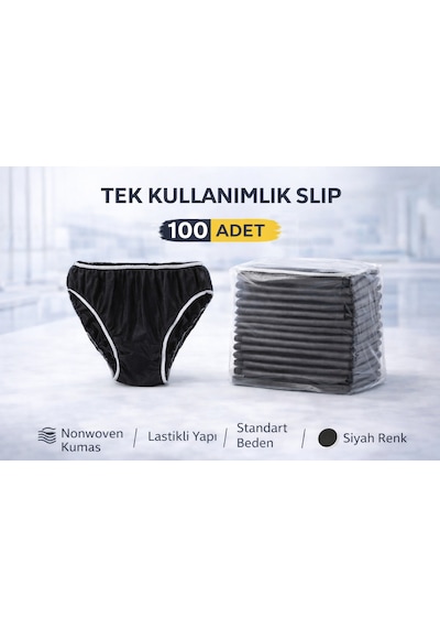 Tek Kullanımlık Slip 100 Adet Nonwoven Kumaş Siyah Lastikli Standart Beden