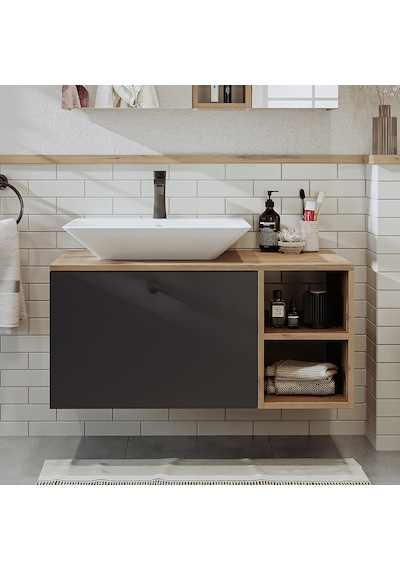 Lotus Ayaksız Lavabolu Mdf 95 Cm Çekmeceli Banyo Alt Dolabı Atlantik Çam - Antrasit Lotus Ayaksız Lavabolu Mdf 95 Cm Çekmeceli Banyo Alt Dolabı Atlantik Çam - Antrasit
