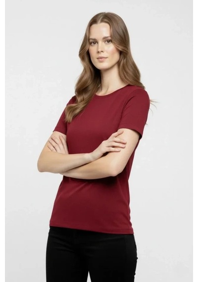 Butik İstanbul T-shirt Bisiklet Yaka Slim Fit Likralı Tişört Günlük Basic Body - Bordo