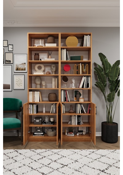 Asra Trend K-43 %100 MDF 120 cm 2 Modüllü Kapaklı Kitaplık Raflı Kütüphane Petra