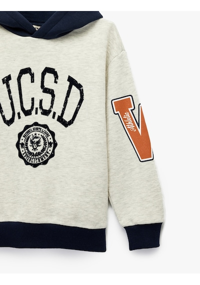 Koton Şardonlu Uzun Kollu Baskılı Oversize Kapşonlu Sweatshirt Gri 7wkb10029tk