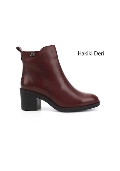 Gönderi(R) Gönderi R Bordo Fermuarlı Kalın Topuklu Hakiki Deri Bot Bordo