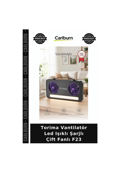 Premium Torima Vantilatör Led Işıklı Şarjlı Çift Fanlı F23 Cihaz Çalışma Seyahat