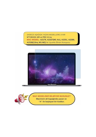 Macbook Air M1 Ve Macbook Pro M1-m2 13 İnç Uyumlu Şeffaf Anti Blueray Ekran Koruyucu Göz Yormayan Touch Bar Touch Id