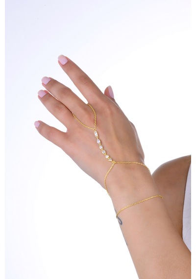 Gümüş Altın Yaldızlı Zirkon Taşlı Geometrik Şekilli Şahmeran Barcode Beyaz - Rose Gold