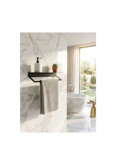 Premium Seri , Modern Paslanmaz Metal Banyo Havluluğu Ve Organizer Raf Siyah