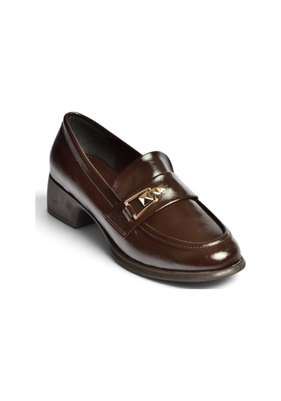Fox Shoes Z820106460 Kahverengi Rustik Kalın Topuklu Loafer Ayakkabı