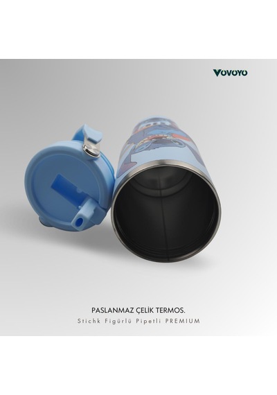 Figürlü Premium Paslanmaz Çelik Termos Mavi