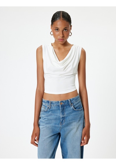 Koton Degaje Yaka Bluz Kolsuz Slim Fit Ekru 4sal30376ık