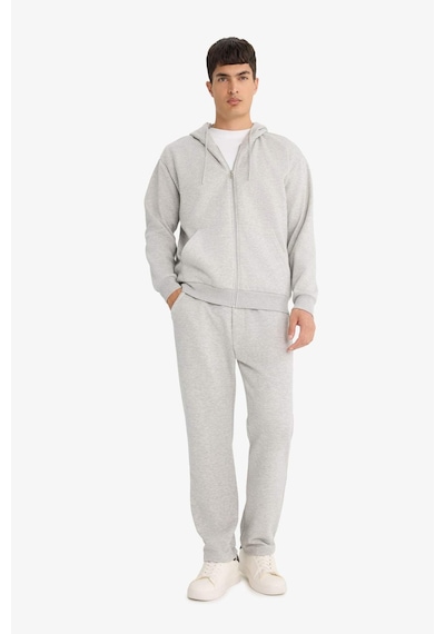 Defacto - Relax Fit Kapüşonlu İçi Yumuşak Tüylü Basic Düz Cepli Kalın Fermuarlı Sweatshirt D7599AX25SP Gri