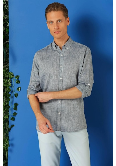 Efor Comfort Fit Düğmeli Yaka %100 Keten Apoletli Casual Lacivert Gömlek G 1564 Lacivert Efor Comfort Fit Düğmeli Yaka %100 Keten Apoletli Casual Lacivert Gömlek G 1564 Lacivert