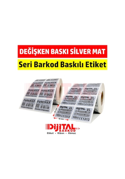 Seri Numaralı Barkod Baskılı Etiket Silver Mat Demirbaş Etiketi 100 Adet