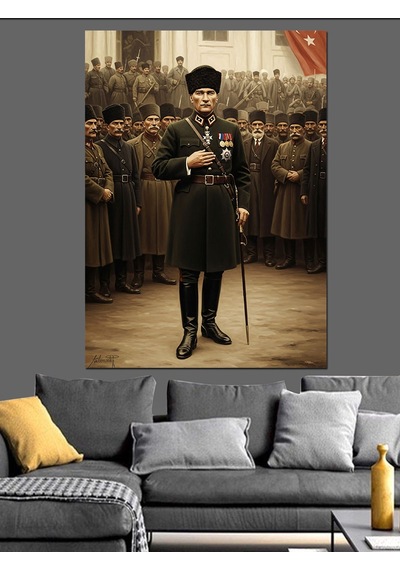 Ahşap Tablo Retro Askeri Kıyafetli Atatürk