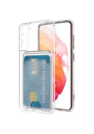 Kvy Samsung Galaxy Uyumlu S21 Plus Kamera Korumalı Kartlıklı Setra Şeffaf Silikon Kılıf