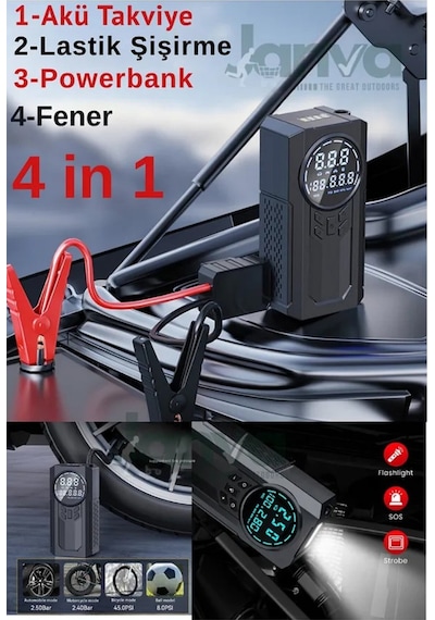 D8h Plus 4in1 Akü Takviye+hava Pompası+led Fener+powerbank