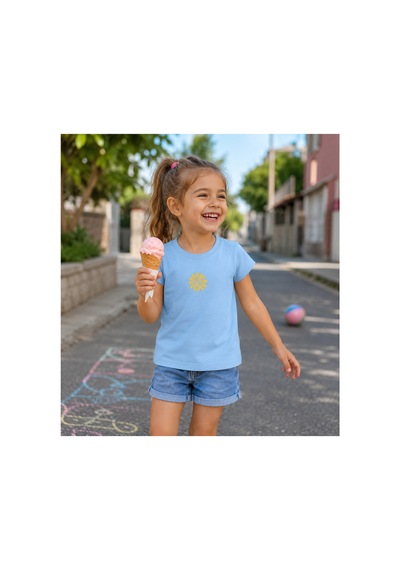 Tuffy Kids Kız Çocuk Güneş Baskılı Kısa Kollu Tişört mavi