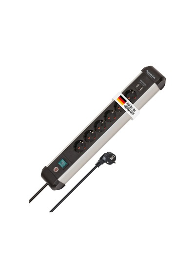 Brennenstuhl Premium-alu-line Çoklu Priz, Usb/çoklu Priz, 6 Bölmeli, Yüksek Kaliteli Alüminyum 3 M Kablolu Ve Şalterli Priz, 2 Bölmeli Usb 3,1 A, Almanya'da Üretilmiştir
