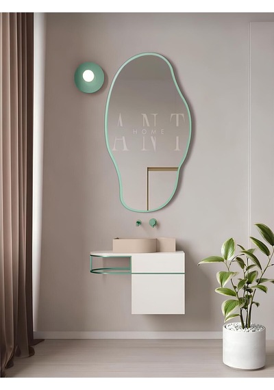 Ant Home Asimetrik 75x40 Cm Konsol Aynası, Dresuar Aynası, Tuvalet Aynası, Holl Aynası, Banyo Aynası Yeşil