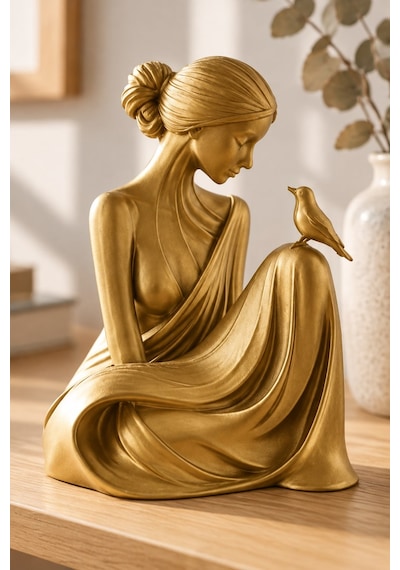 Kuşa Fısıldayan Kadın Figürlü Dekoratif Biblo 79468234