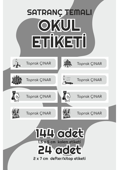 Satranç Temalı İsimli Okul Etiketi Defter Kalem Sticker Seti