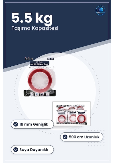 Çift Taraflı Akrilik Silikonize Bant Vhb 18 Mm 500 Cm 5.5 Kg Mont Diğer