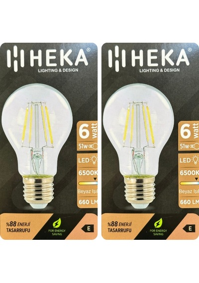 2 Adet Heka 6w 51w 6500k Beyaz Işık E27 Duylu Kalın Duy Led Şeffaf Ampul