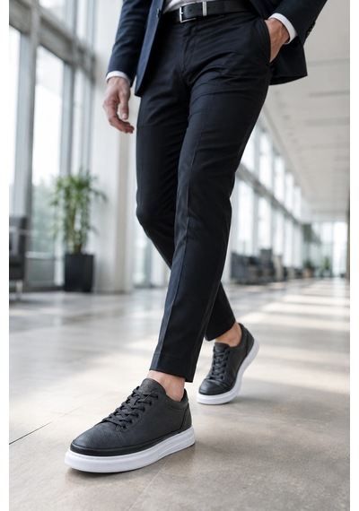 Mevese Emirp Cilt Bağcıklı Erkek Sneaker Günlük Ayakkabı - Siyah Beyaz