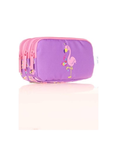 Kaukko Kids 3 Bölmeli Kalem Çantası Aynalı-taşlı Flamingo Lila L8137