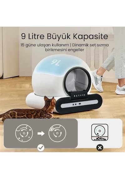 Petfit Ti+ 65l Wi-fi Akıllı Otomatik Kedi Tuvaleti Kum Kabı Siyah Ultra Sessiz+app Kontrol+akıllı Sensör+uv Filtre