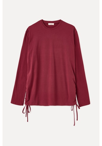 Mudo Kadın Kadın Bordo Beli Büzgülü Oversize Uzun Kollu T-shirt 1264496