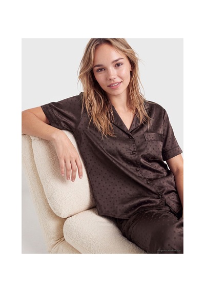 Lcw Dream Kahverengi Puantiyeli Kadın Saten Pijama Takım