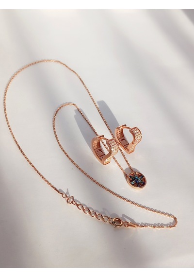 Gümüş Gold Kar Tanesi Kolye Beyaz Kalp Küpe Trend Kadın Set