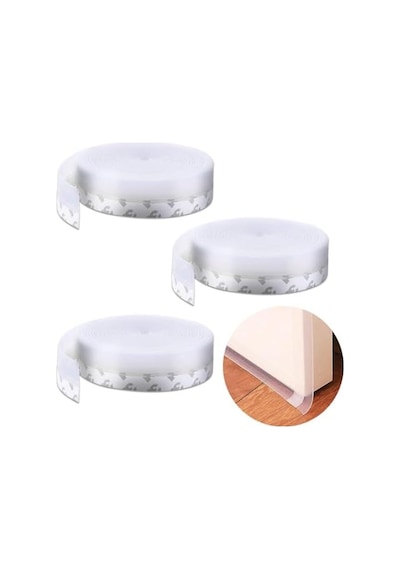 3 Adet Kapı Ve Pencereler İçin Rüzgar, Ses, Soğuk Kesici Kendinden Yapışkanlı 3 X 3 Mt X 15 Mm Şerit Bant, Hava Koşulllarına Dayanıklı Silikon Kapı Altı Şeffaf Şerit, Toz, Böcek Geçirmez