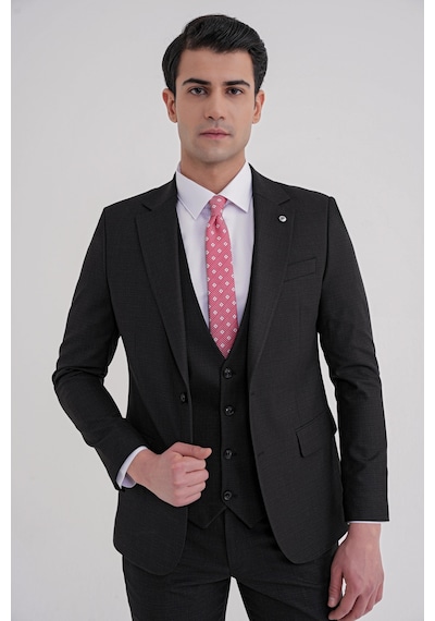Efor Slim Fit Mono Yaka Çift Yırtmaç Armürlü Esnek Yünlü Siyah Yelekli Klasik Takım Elbise Tk 933 Siyah Efor Slim Fit Mono Yaka Çift Yırtmaç Armürlü Esnek Yünlü Siyah Yelekli Klasik Takım Elbise Tk 933 Siyah