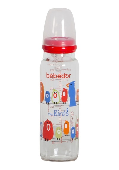 Bebedor 31302 Desenli Cam Biberon 250 Ml Kırmızı