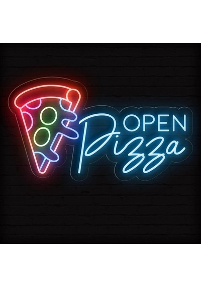 Open Pizza Yazılı Neon Tabela Turkuaz
