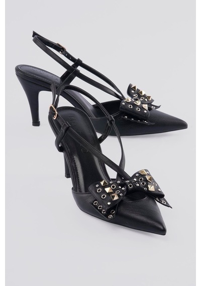 Kadın Stiletto Sivri Burun Fiyonk Ve Zımba Detaylı Arkası Açık Topuklu Ayakkabı Rovena Siyah Siyah Kadın Stiletto Sivri Burun Fiyonk Ve Zımba Detaylı Arkası Açık Topuklu Ayakkabı Rovena Siyah Siyah