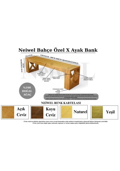 Neiwel Garden Luin Doğal Ahşap Bank Ahşap