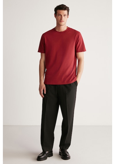 Grimelange Rudy  Erkek %100 Organik Pamuk Nefes Alan Iç Göstermeyen Bisiklet Yaka Basic Bordo T-shirt