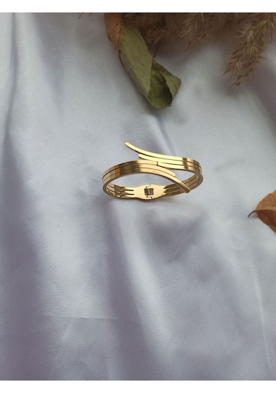 Zikzak Model Çelik Üzeri Altın Kaplama Kelepçe Bileklik Gold - 256578559 Gold