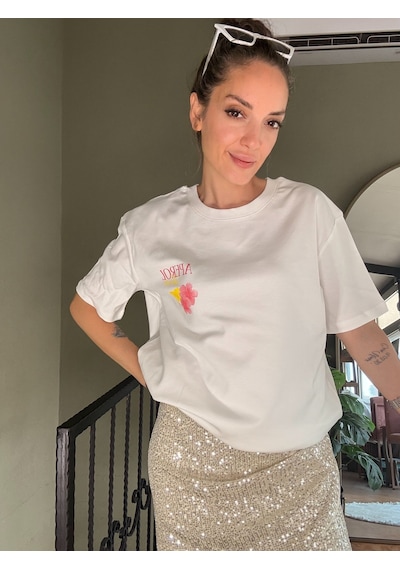 Ali Butik Ekru Aperol Baskılı Tişört