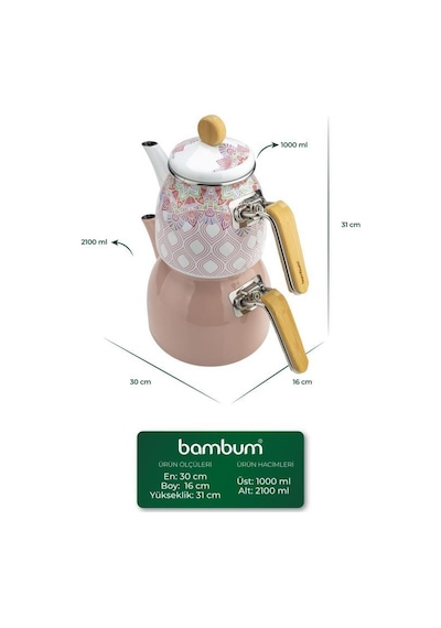Bambum Unique - Bambu Kulplu Emaye Çaydanlık Takımı Pembe