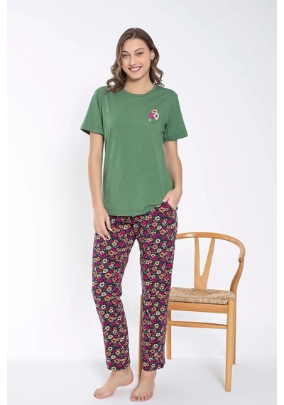 Senfoni Kadın Bisiklet Yaka Çiçek Desenli Pijama Takımı 6032 -1 Adet 001